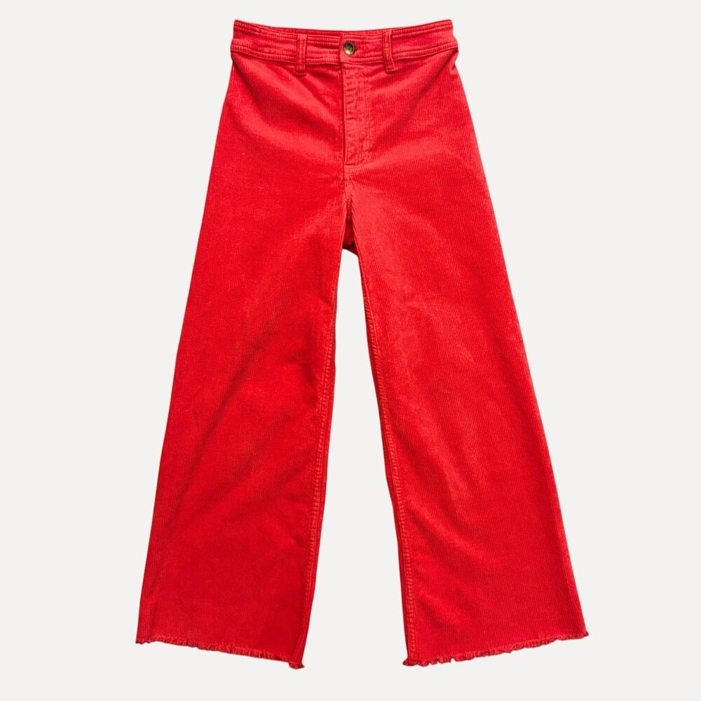Billabong Free Fall Corduroy Pants Red High Rise Wide Leg Raw Hem Size 26